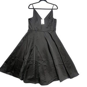 H&M Fit & Flare Dress Women Medium Black Cocktail Party Strappy Satin NWT